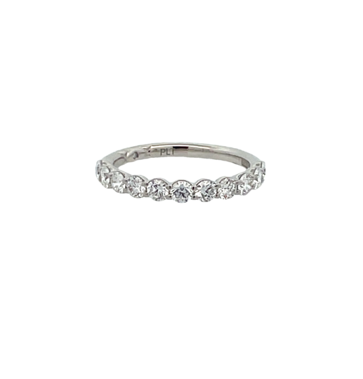 PLATINUM SHARED PRONG DIAMOND WEDDING BAND SIZE 6.5 WITH 12=0.85TW ROUND G VS2 DIAMONDS   (3.41 GRAMS)