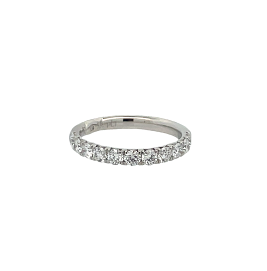 PLATINUM FRENCH PAVE DIAMOND WEDDING BAND SIZE 6.5 WITH 12=0.85TW ROUND G VS2 DIAMONDS   (3.98 GRAMS)