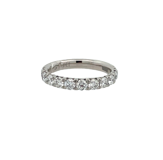 PLATINUM FRENCH PAVE DIAMOND WEDDING BAND SIZE 6.5 WITH 12=1.32TW ROUND G VS2 DIAMONDS   (5.14 GRAMS)