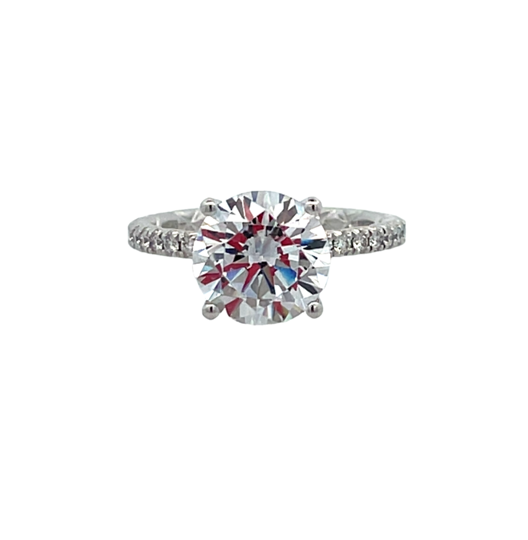 PLATINUM HIDDEN HALO FRENCH PAVE' SEMI-MOUNT RING SIZE 6.5 WITH 42=0.39TW ROUND G VS2 DIAMONDS   (6.39 GRAMS)