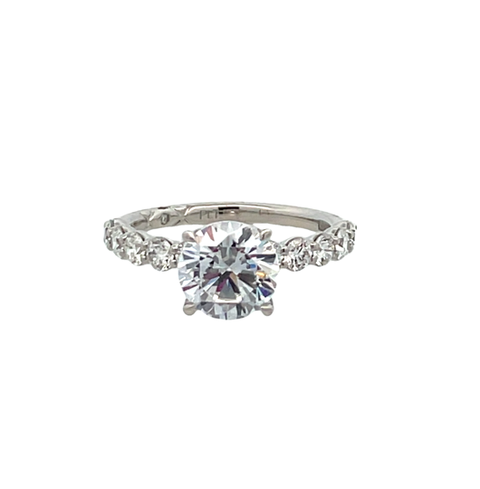 PLATINUM SHARED PRONG SEMI-MOUNT RING SIZE 6.5 WITH 27=0.88TW ROUND G VS2 DIAMONDS   (5.21 GRAMS)