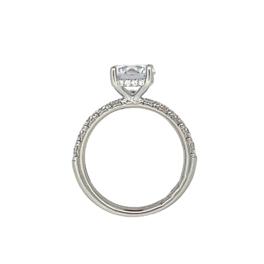 PLATINUM HIDDEN HALO SEMI-MOUNT RING SIZE 6.5 WITH 29=0.56TW ROUND G VS2 DIAMONDS   (4.84 GRAMS)