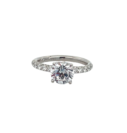 PLATINUM HIDDEN HALO SEMI-MOUNT RING SIZE 6.5 WITH 29=0.56TW ROUND G VS2 DIAMONDS   (4.84 GRAMS)