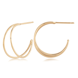 14K YELLOW GOLD 17MM TAPERED DOUBLE WIRE HOOP EARRINGS