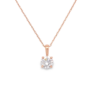 14K ROSE GOLD SOLITAIRE DIAMOND PENDANT WITH ONE 0.50CT ROUND I I1 DIAMOND ON 18