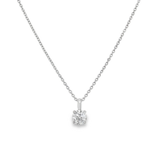 14K WHITE GOLD SOLITAIRE DIAMOND PENDANT WITH ONE = 0.43CT ROUND H I1 DIAMOND ON 18