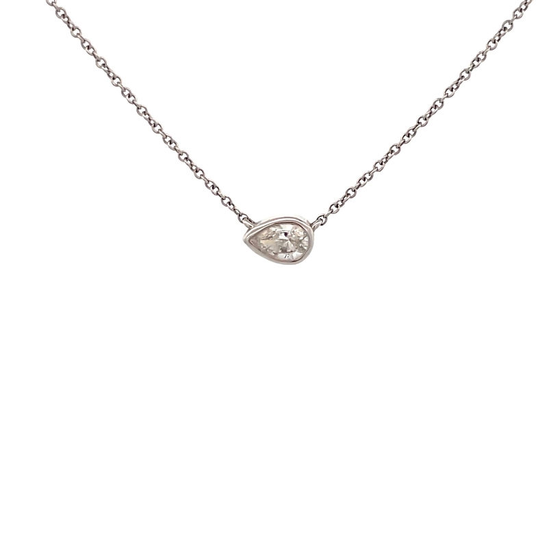 18 KARAT WHITE GOLD FOREVERMARK BEZEL SET DIAMOND NECKLACE WITH ONE 0.31CT PEAR G COLOR SI2 CLARITY DIAMOND FOREVERMARK #3600392  18