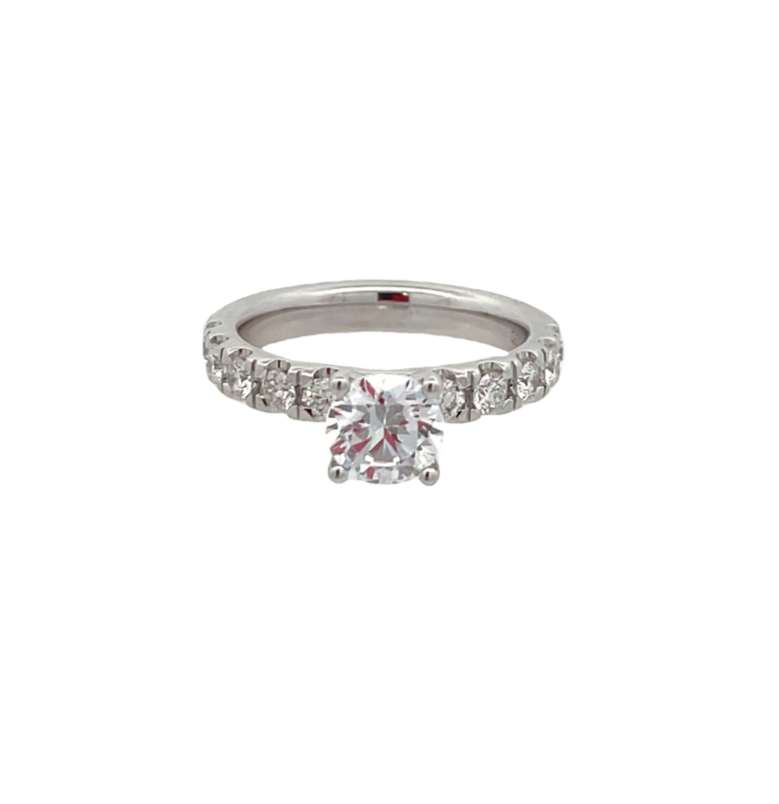 14K WHITE GOLD PRONG SET SEMI-MOUNT RING SIZE 6.5 WITH 10=0.60TW ROUND G-H SI2 DIAMONDS  (5.45 GRAMS)