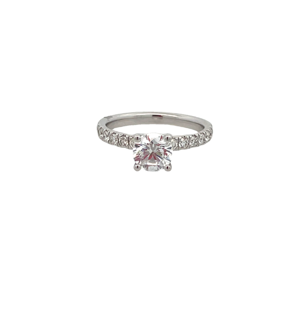 14K WHITE GOLD PRONG SET SEMI-MOUNT RING SIZE 6.5 WITH 14=0.40TW ROUND G-H SI2 DIAMONDS   (3.29 GRAMS)