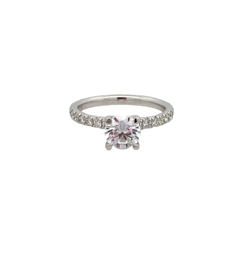 14K WHITE GOLD PRONG SET SEMI-MOUNT RING SIZE 6.5 WITH 16=0.35TW ROUND G-H SI2 DIAMONDS   (3.04 GRAMS)