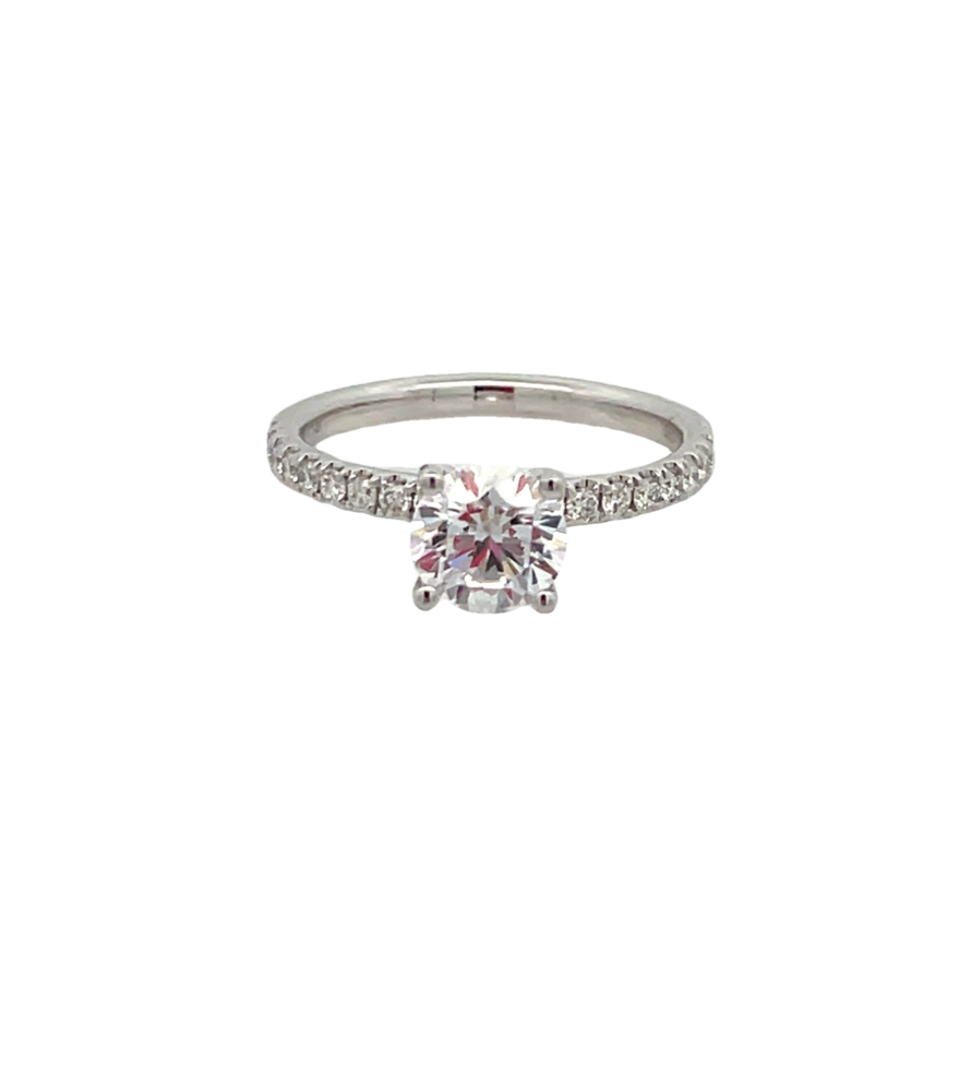 14K WHITE GOLD PRONG SET SEMI-MOUNT RING SIZE 6.5 WITH 18=0.25TW ROUND G-H SI2 DIAMONDS   (2.89 GRAMS)