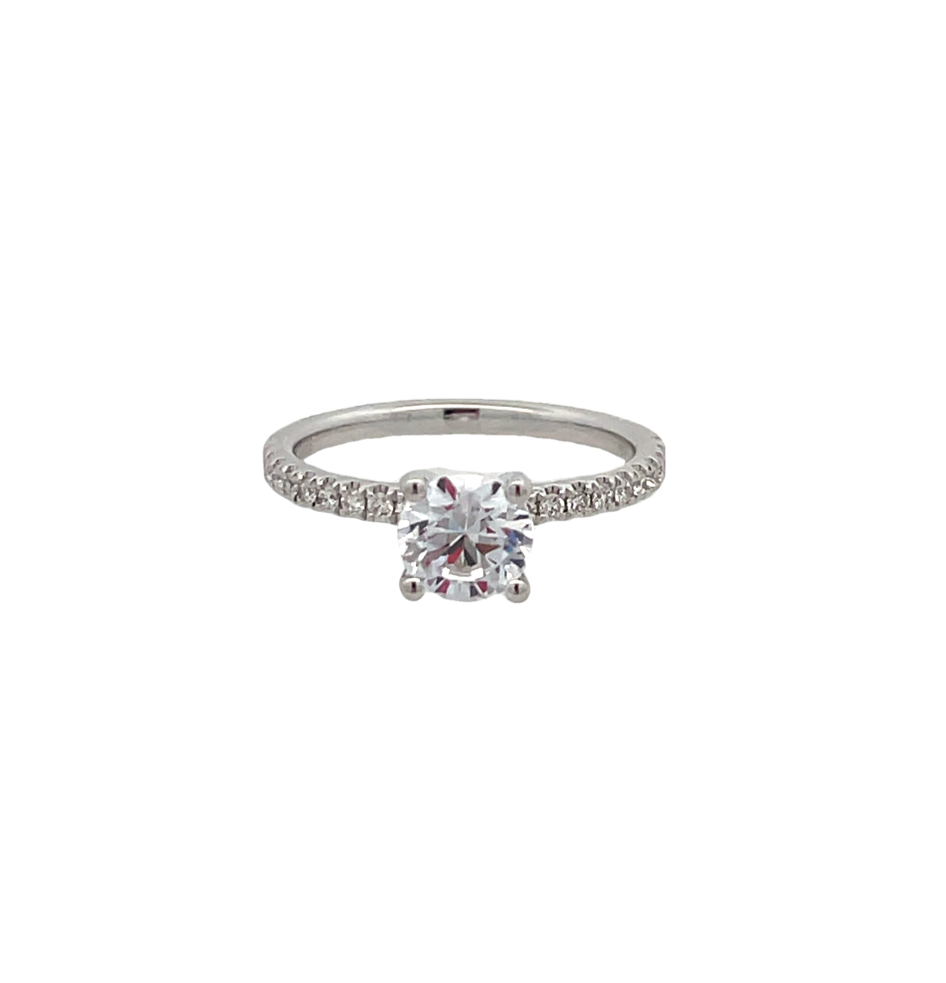 14K WHITE GOLD PRONG SET SEMI-MOUNT RING SIZE 6.5 WITH 20=0.20TW ROUND G-H SI2 DIAMONDS   (2.73 GRAMS)