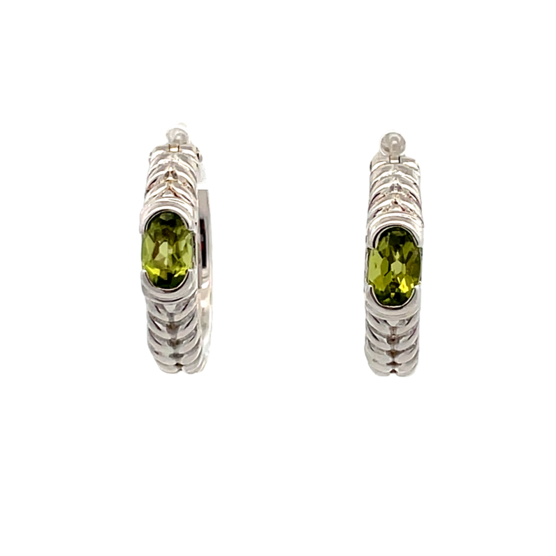 STERLING SILVER HOOP EARRINGS WITH 2 = 6.00X4.00MM OVAL PERIDOTS