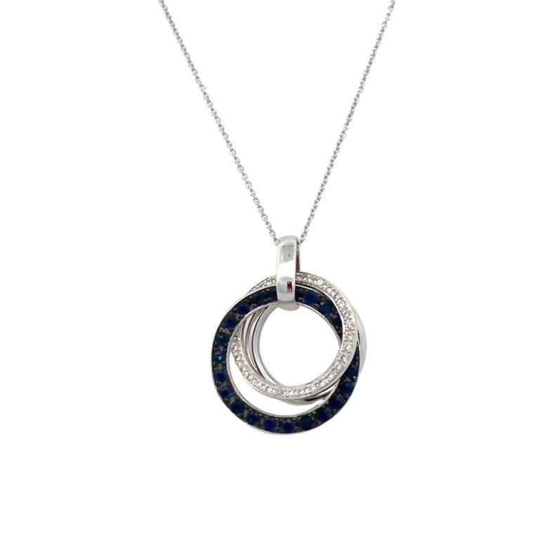 LE VIAN 14K VANILLA GOLD CIRCLE PENDANT WITH 24 = 0.63TW ROUND BLUEBERRY SAPPHIRES AND 34 = 0.16TW ROUND H-I SI2-SI3 VANILLA DIAMONDS 20