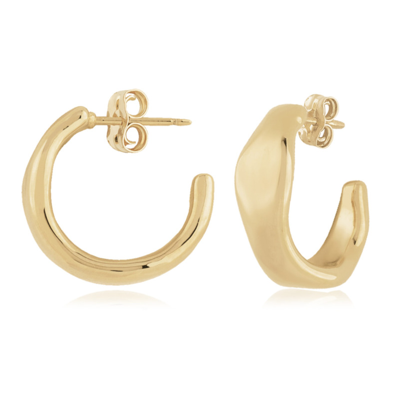 14K YELLOW GOLD MEDIUM WAVE HOOP EARRINGS