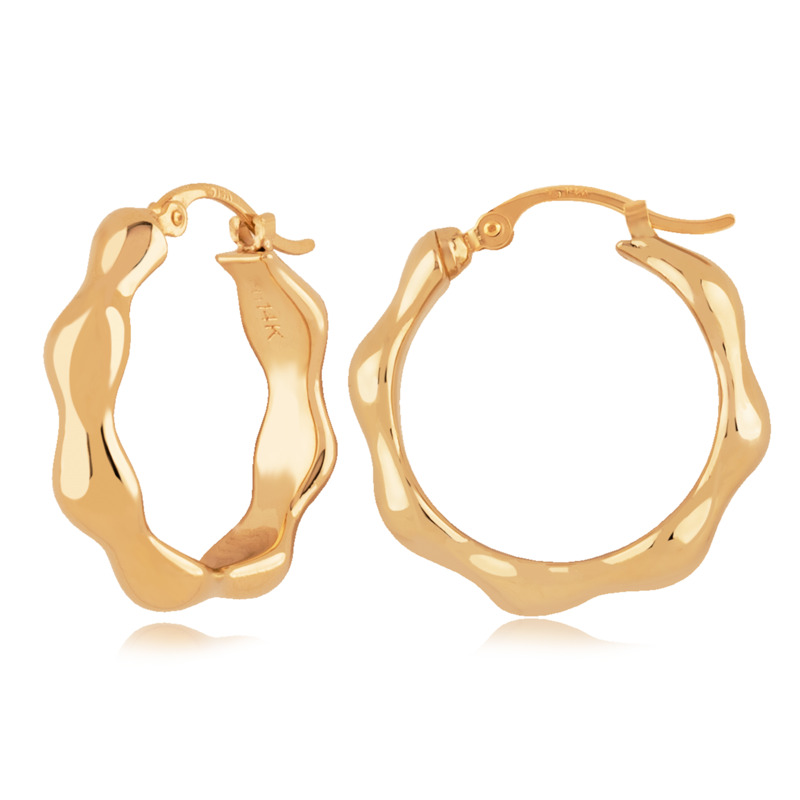 14K YELLOW GOLD SMALL WAVY HOOP EARRINGS