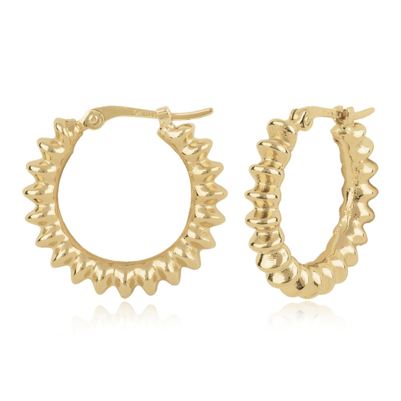 14K YELLOW GOLD SMALL RIBBED HOOP EARRINGS