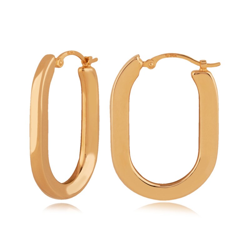 14K YELLOW GOLD MEDIUM FLAT OVAL HOOP EARRINGS