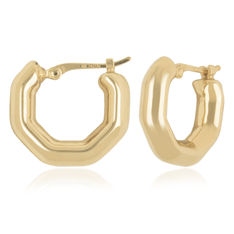 14K YELLOW GOLD SMALL OCTAGON HOOP EARRINGS