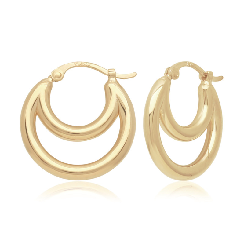 14K YELLOW GOLD ROUND TUBE DOUBLE HOOP EARRINGS