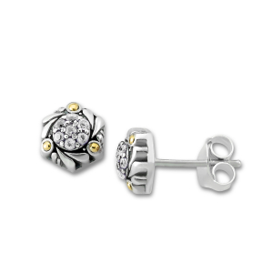 SAMUEL B STERLING SILVER & 18 KARAT YELLOW GOLD PAVE BIRTHSTONE EARRINGS WITH WHITE TOPAZ