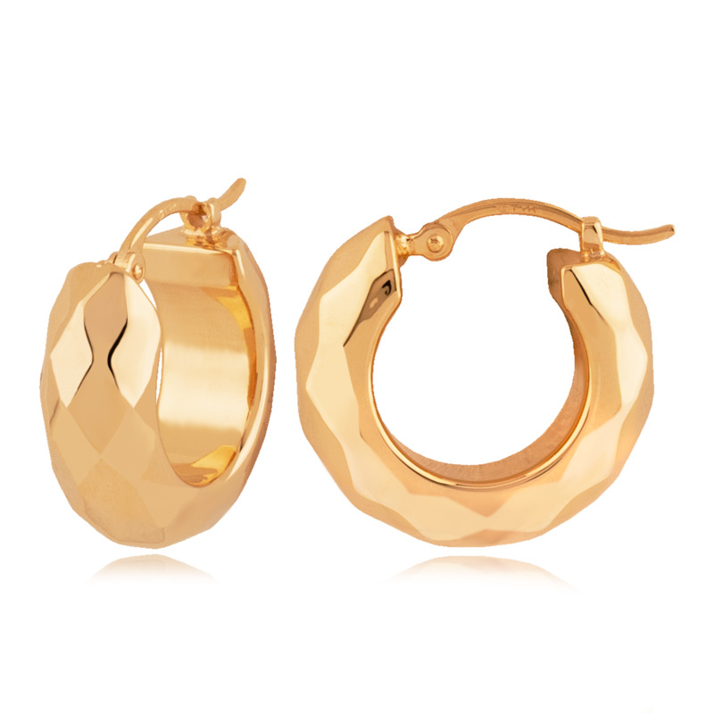 14K YELLOW GOLD FACETED HOOP EARRINGS