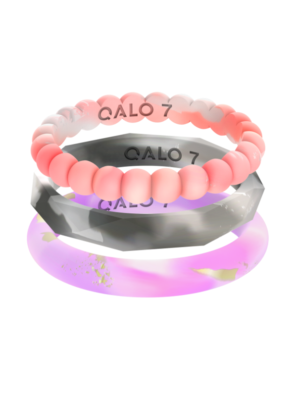 QALO STANDARD WOMEN'S 3 STACK NATURAL STONE TWILIGHT STACKABLE SILICONE RINGS SIZE 7