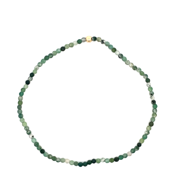 2MM FACETED MOSS AGATE WITH 3MM GOLD FILLED FINISHING BEAD 7