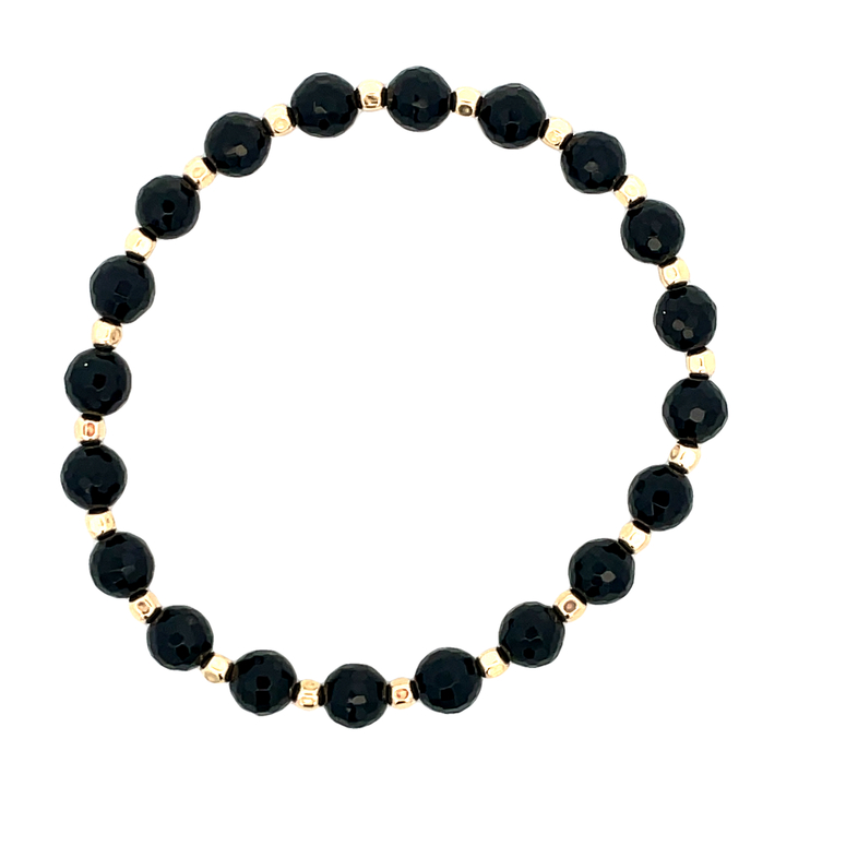 6MM FACETED BLACK AGATE BEADS ALTERNATING WITH 3MM GOLD FILLED SQUARE BEADS 7