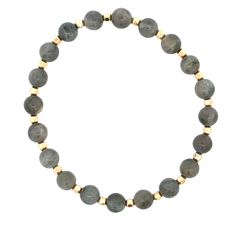 6MM ROUND LABRADORITE BEADS ALTERNATING WITH 3MM GOLD FILLED SQUARE BEADS 7