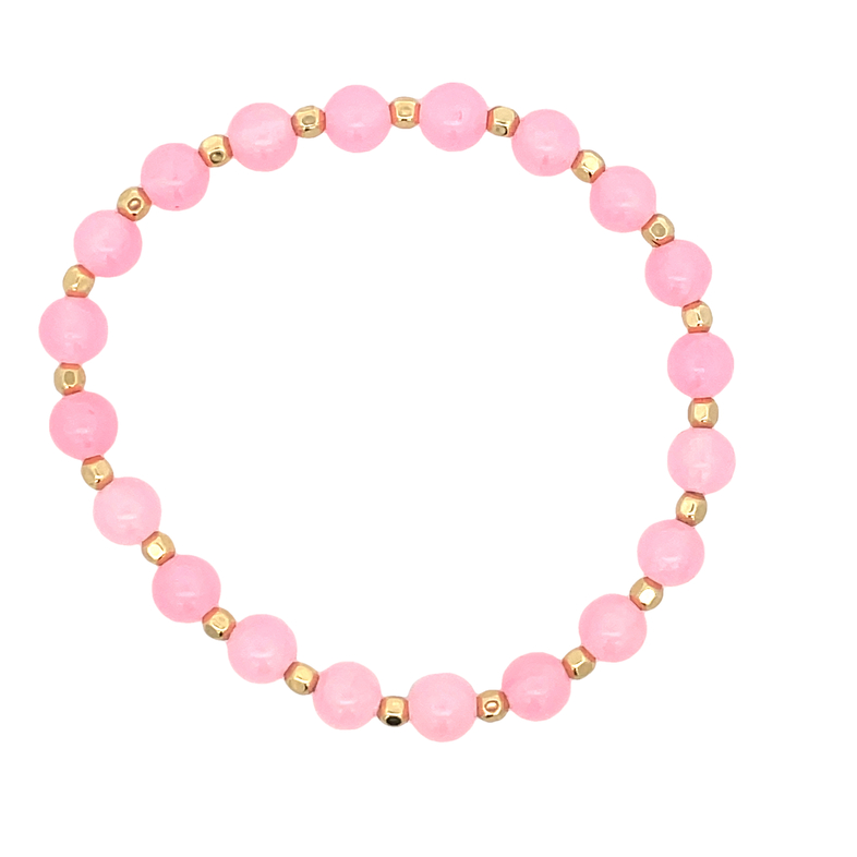 6MM ROUND PINK QUARTZ BEADS ALTERNATING WITH 3MM GOLD FILLED SQUARE BEADS 7