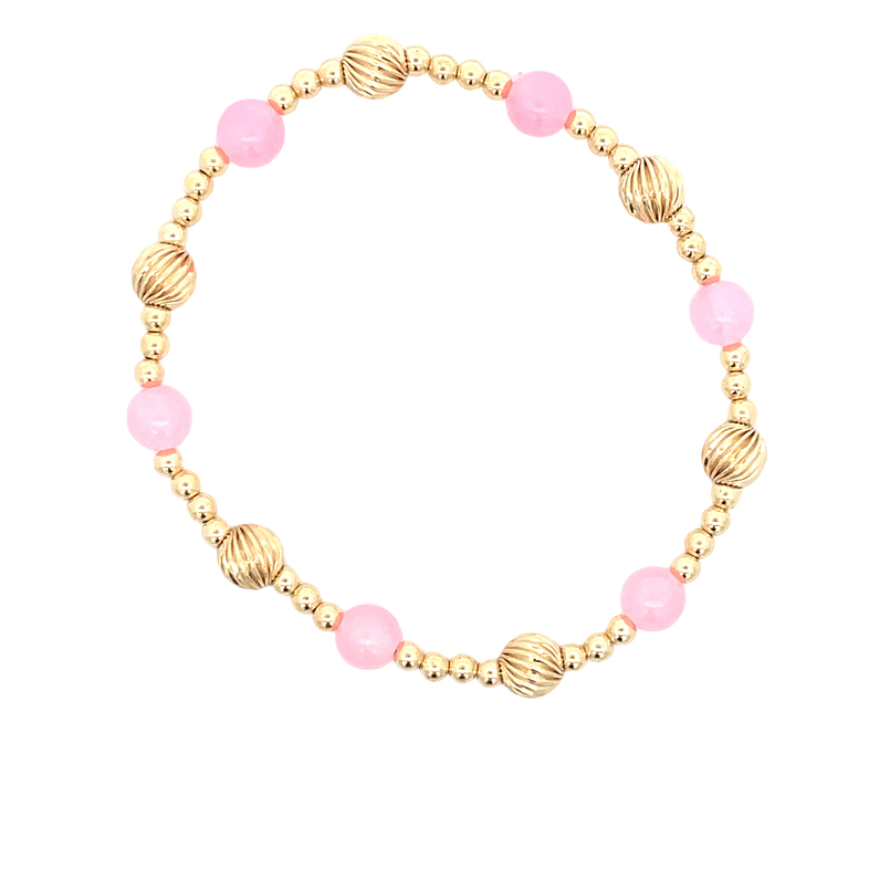 6MM ROUND PINK QUARTZ BEADS  6MM TWISTED GOLD FILLED BEADS  AND 3MM GOLD FILLED BEADS 7