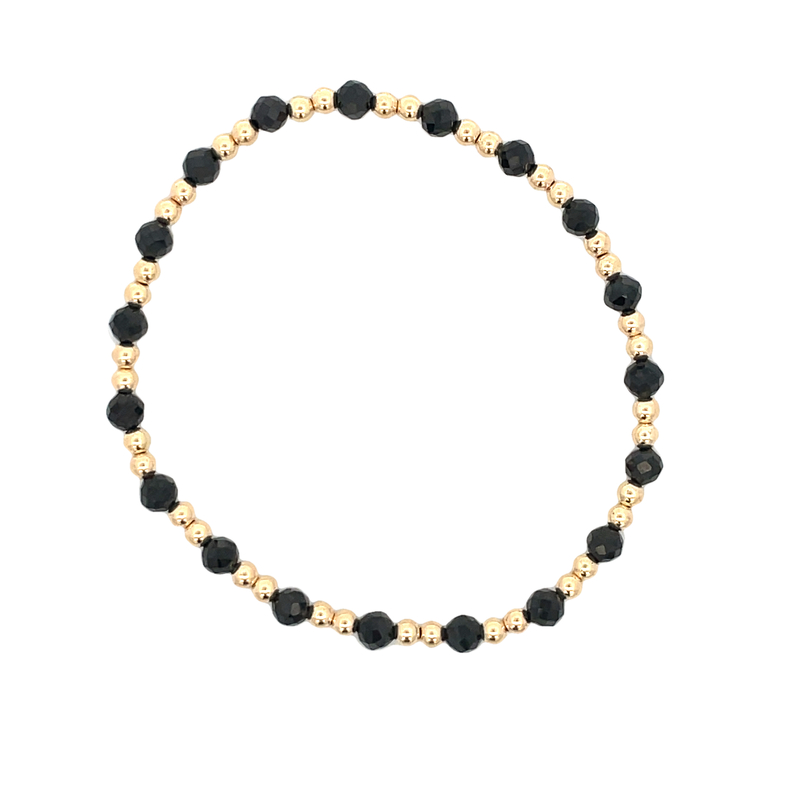 4MM FACETED BLACK AGATE BEADS ALTERNATING WITH 3MM GOLD FILLED ROUND BEADS 7