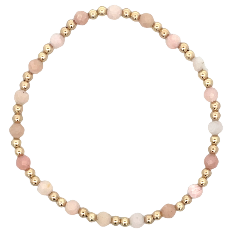 4MM FACETED PINK OPAL BEADS ALTERNATING WITH 3MM GOLD FILLED ROUND BEADS 7