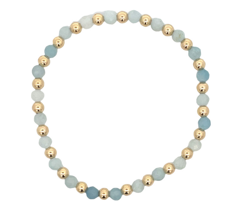 4MM FACETED AQUAMARINE BEADS ALTERNATING WITH 4MM GOLD FILLED ROUND BEADS 7