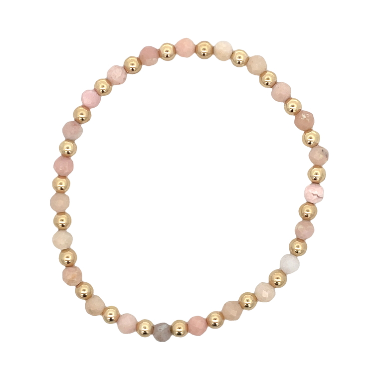 4MM FACETED PINK OPAL BEADS ALTERNATING WITH 4MM GOLD FILLED ROUND BEADS 7