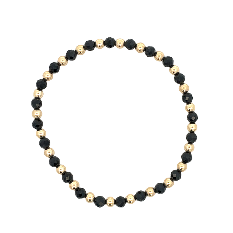 4MM FACETED BLACK AGATE BEADS ALTERNATING WITH 4MM GOLD FILLED ROUND BEADS 7