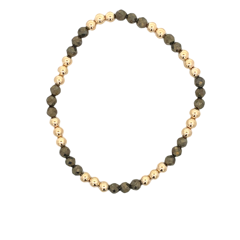 4MM FACETED PYRITE BEADS ALTERNATING WITH 4MM GOLD FILLED ROUND BEADS 7