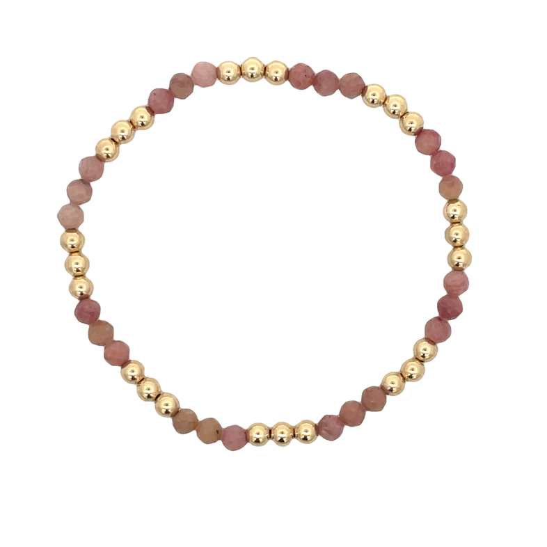 4MM FACETED RHONDONITE BEADS ALTERNATING WITH 4MM GOLD FILLED ROUND BEADS 7