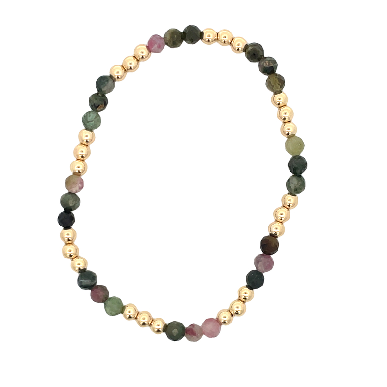 4MM FACETED TOURMALINE BEADS ALTERNATING WITH 4MM GOLD FILLED ROUND BEADS 7