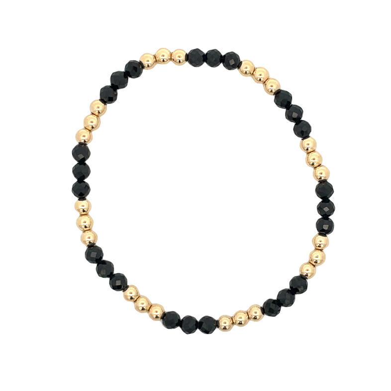 4MM FACETED BLACK AGATE BEADS ALTERNATING WITH 4MM GOLD FILLED ROUND BEADS 7