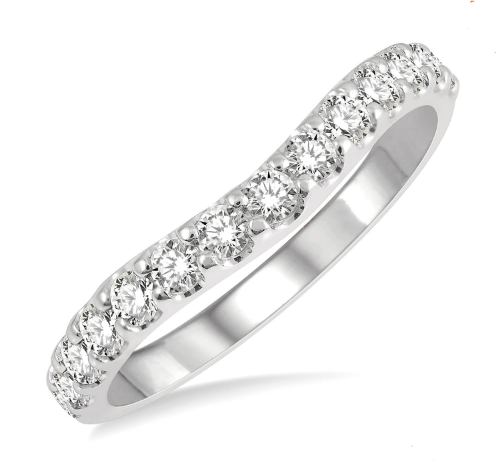 14K WHITE GOLD CURVED PRONG DIAMOND ANNIVERSARY RING SIZE 6.5 WITH 13=0.50TW ROUND I-J SI2-I1 DIAMONDS   (2.54 GRAMS)