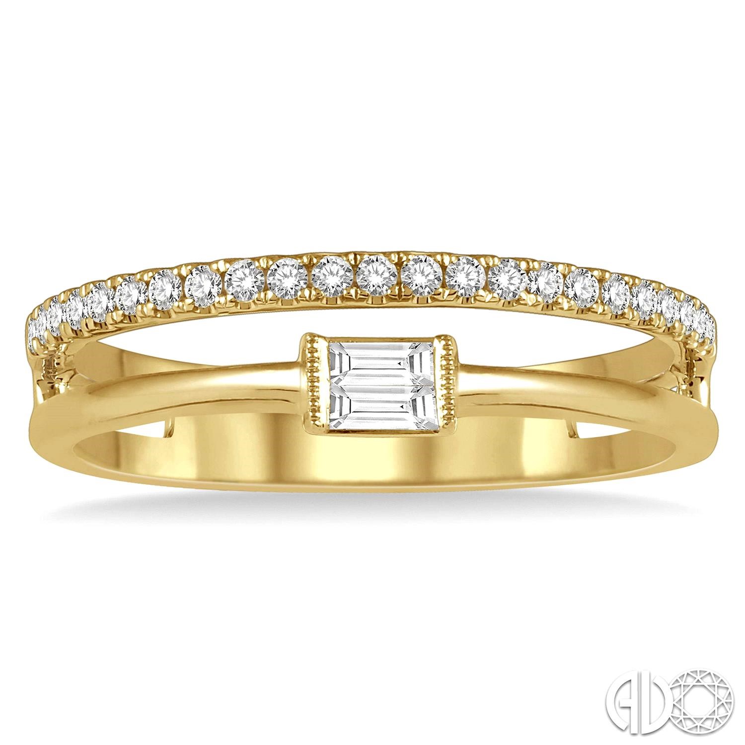 14K YELLOW GOLD DIAMOND FASHION RING SIZE 6.5 WITH 25=0.20TW VARIOUS SHAPES (2 BAGUETTES & 23 ROUNDS) G-H SI2-I1 DIAMONDS   (2.04 GRAMS)