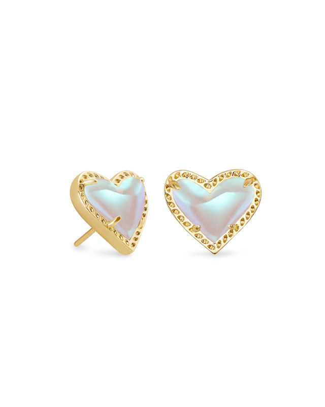 KENDRA SCOTT ARI COLLECTION HEART STUD 14K YELLOW GOLD PLATED BRASS FASHION EARRINGS WITH DICHROIC GLASS