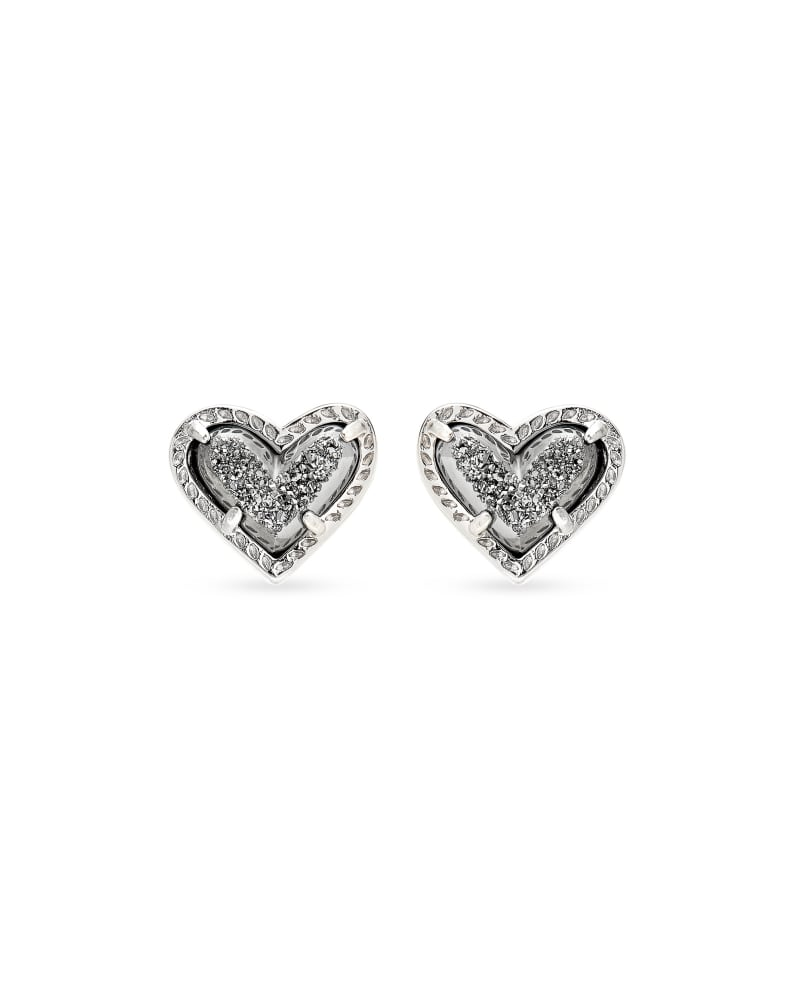 KENDRA SCOTT ARI COLLECTION HEART STUD RHODIUM PLATED BRASS FASHION EARRINGS WITH PLATINUM DRUSY