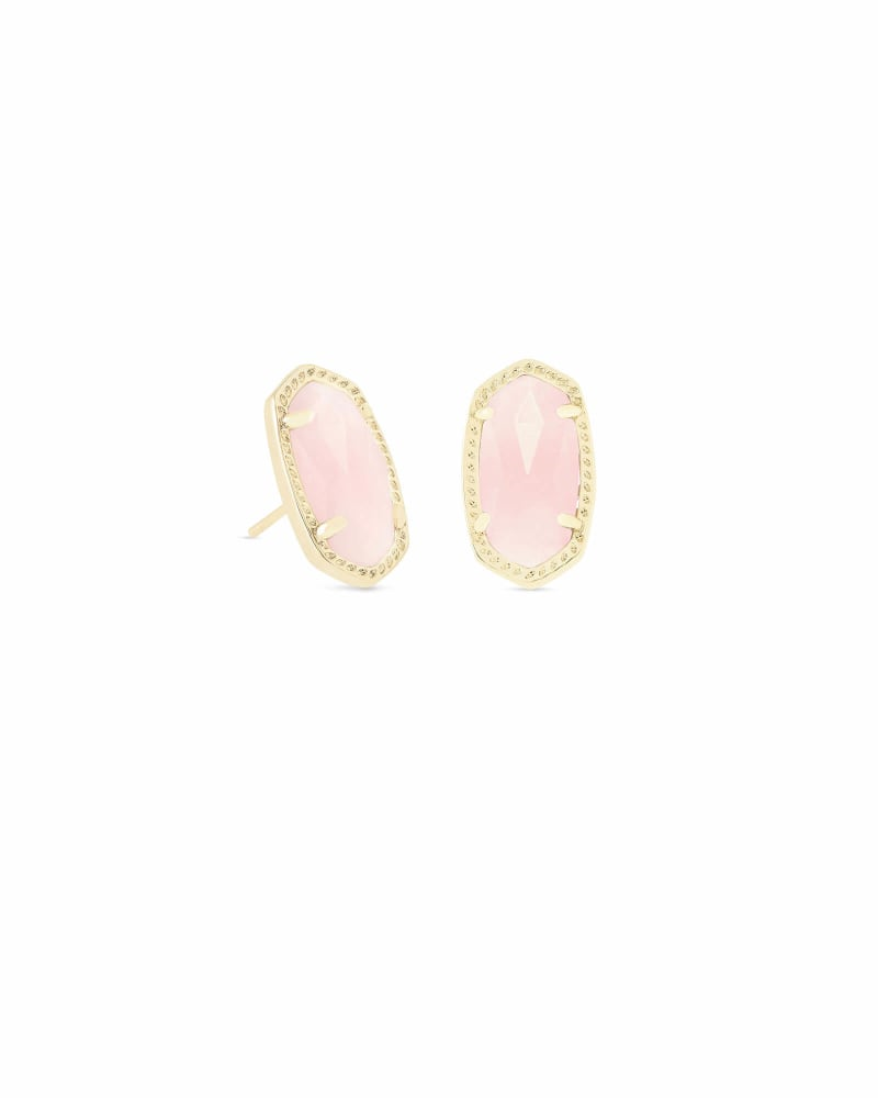 KENDRA SCOTT ELLIE COLLECTION 14K YELLOW GOLD PLATED BRASS FASHION EARRINGS ROSE QUARTZ