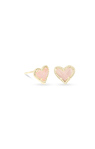 KENDRA SCOTT GOLD PLATED ARI HEART COLLECTION STUD EARRINGS WITH ROSE QUARTZ