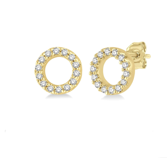 10K YELLOW GOLD STUD DIAMOND EARRINGS WITH 28=0.10TW SINGLE CUT I-J I1-I2 DIAMONDS   (0.72 GRAMS)