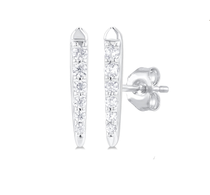 10K WHITE GOLD BAR DIAMOND EARRINGS WITH 12=0.10TW SINGLE CUT I-J I1-I2 DIAMONDS   (0.67 GRAMS)