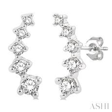 14K WHITE GOLD CLIMBER DIAMOND EARRINGS WITH 10 = 0.25TW ROUND I-J SI2-I1 DIAMONDS